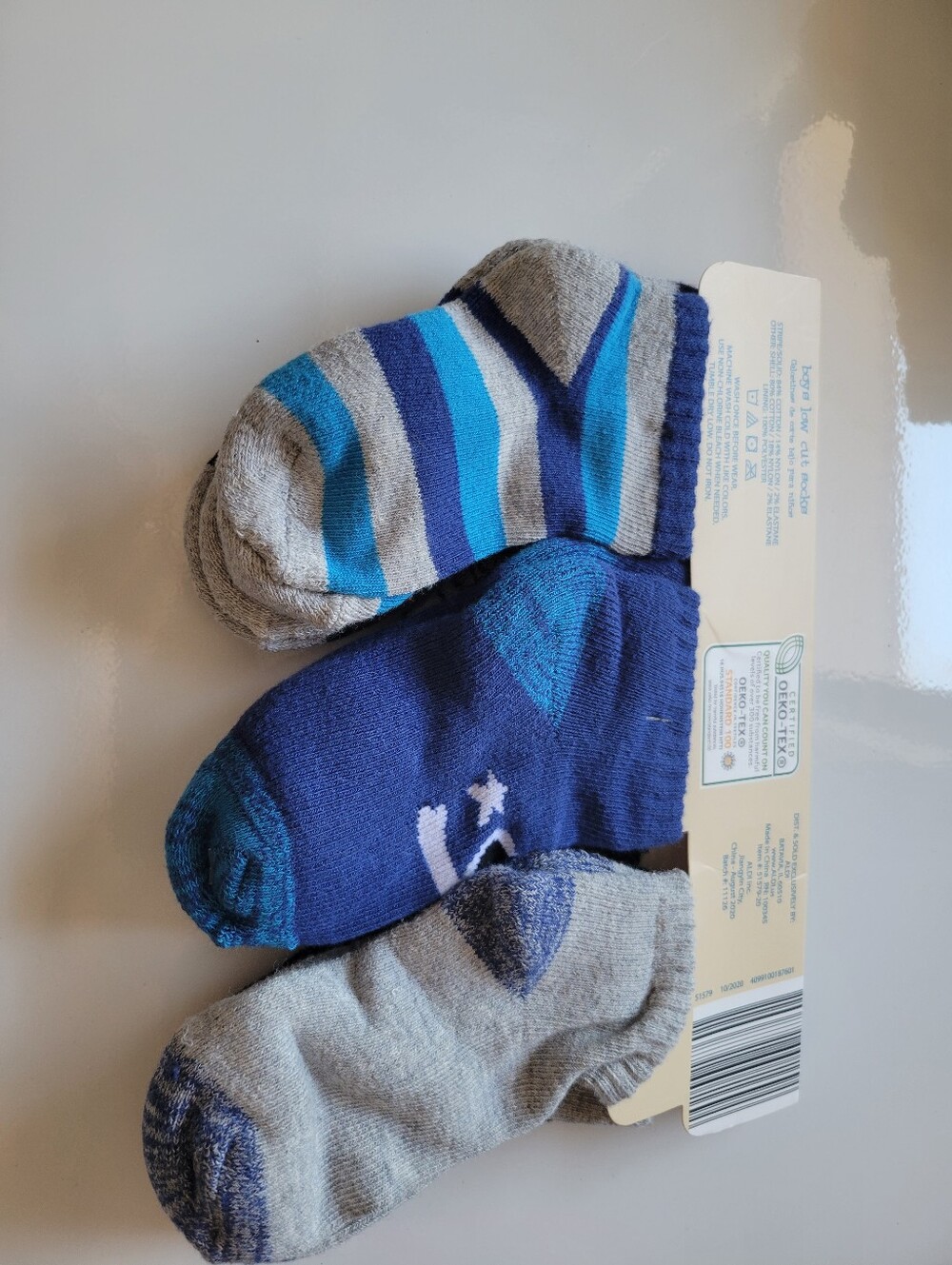 3-Pack Boys Athletic Ankle Socks in Blue & Gray